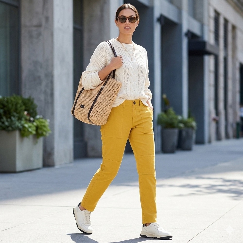 Cabi Utility Trouser Pants Womens Mustard Yellow Slim Straight Leg Cargo Size 4